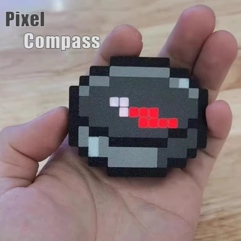 MC Pixel Compass Rechargeable Electronic Compass with Oscillating Pointer Backpack Charms Desktop Decorations Children'S Gifts